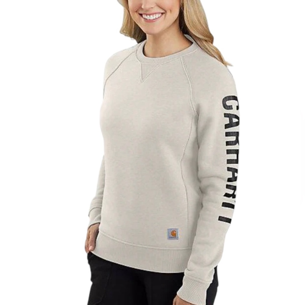 Carhartt Relaxed Fit Beige Midweight Crewneck Logo Sleeve Sweatshirt Size 1X